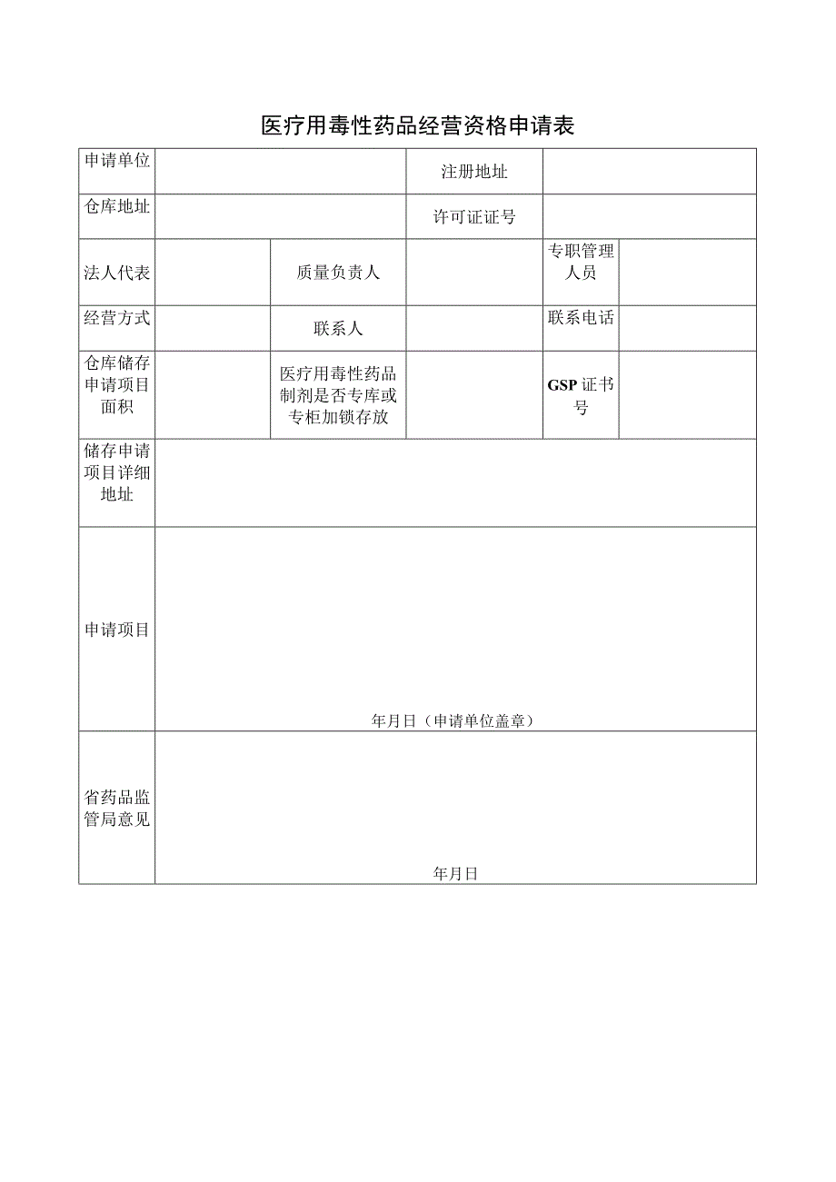 医疗用毒性药品经营资格申请表.docx_第1页