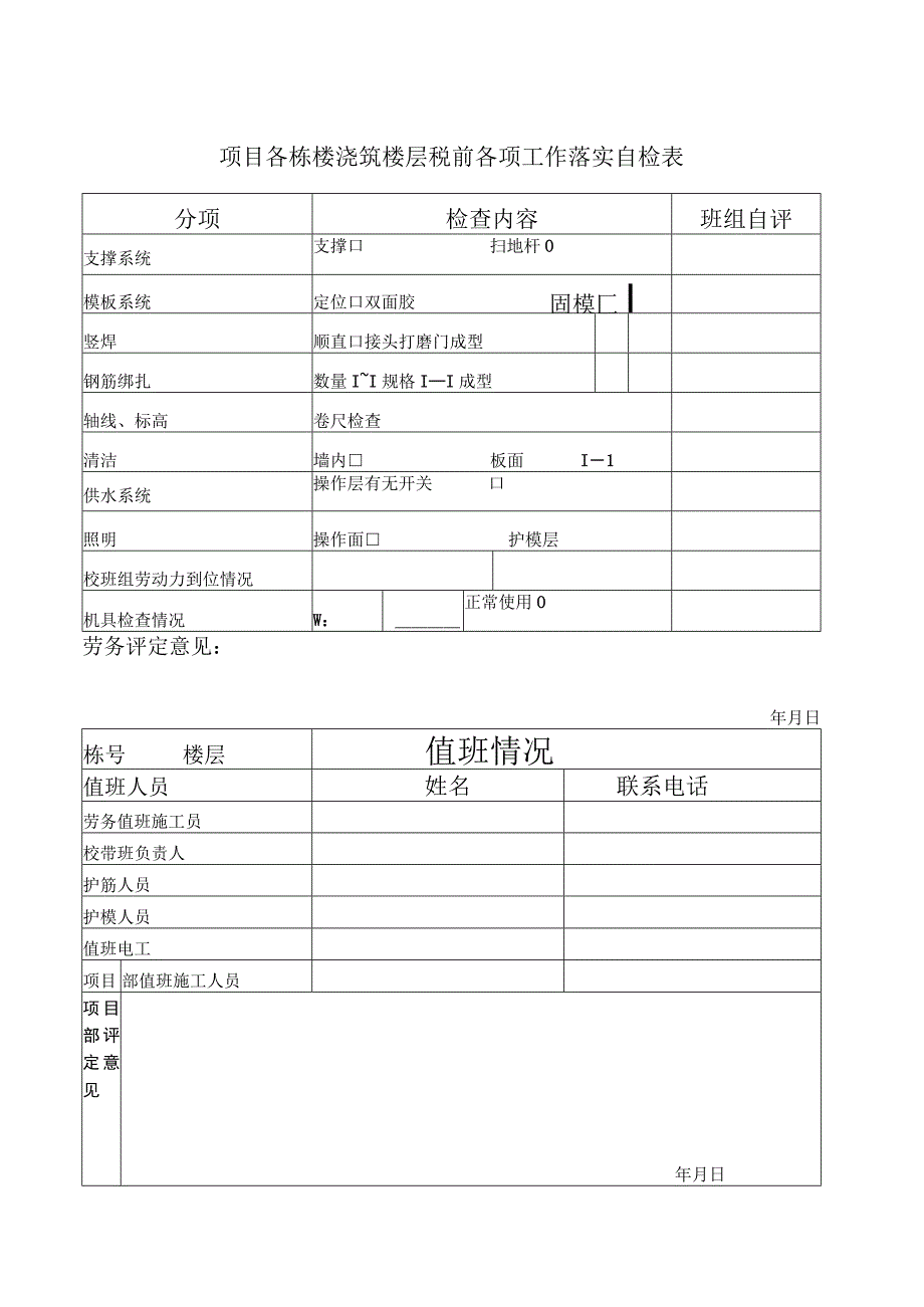 砼浇筑前自检表.docx_第1页