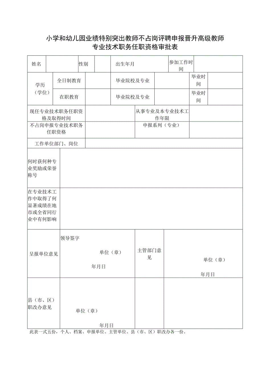 特优小幼教师不占岗申报晋升教师专业技术职务任职资格审批表.docx_第1页