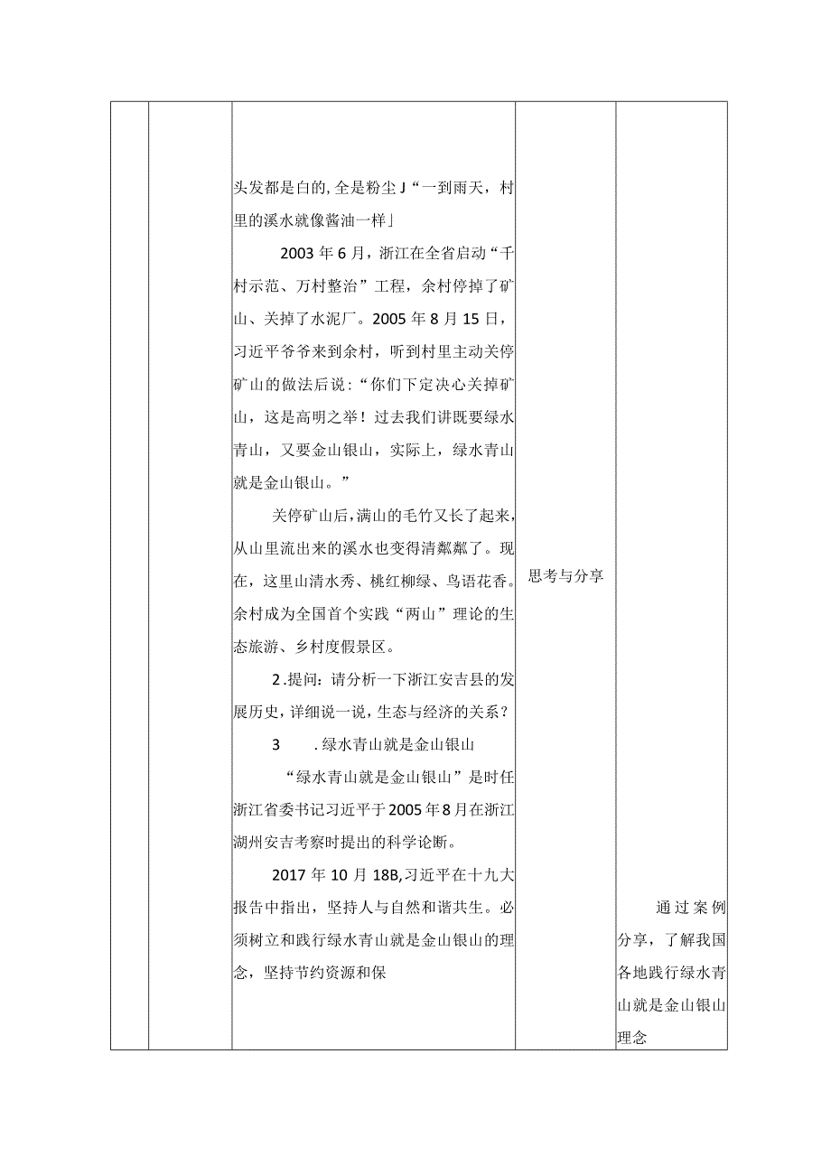 第十讲 绿水青山就是金山银山 教学设计（表格式）.docx_第2页