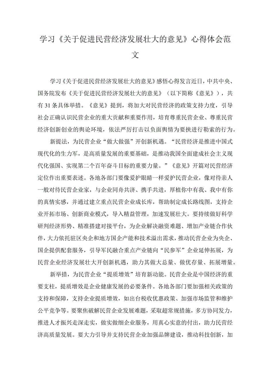 （4篇）2023年学习贯彻《关于促进民营经济发展壮大的意见》心得体会研讨发言材料（附党课讲稿）.docx_第3页