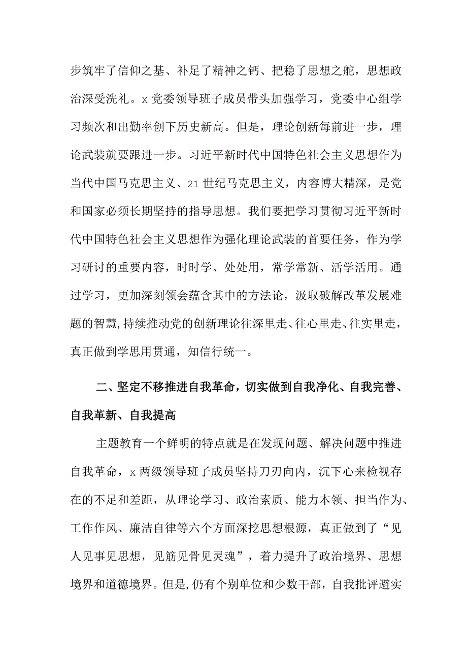 第一批主题教育单位工作汇报会讲话范文.docx_第2页