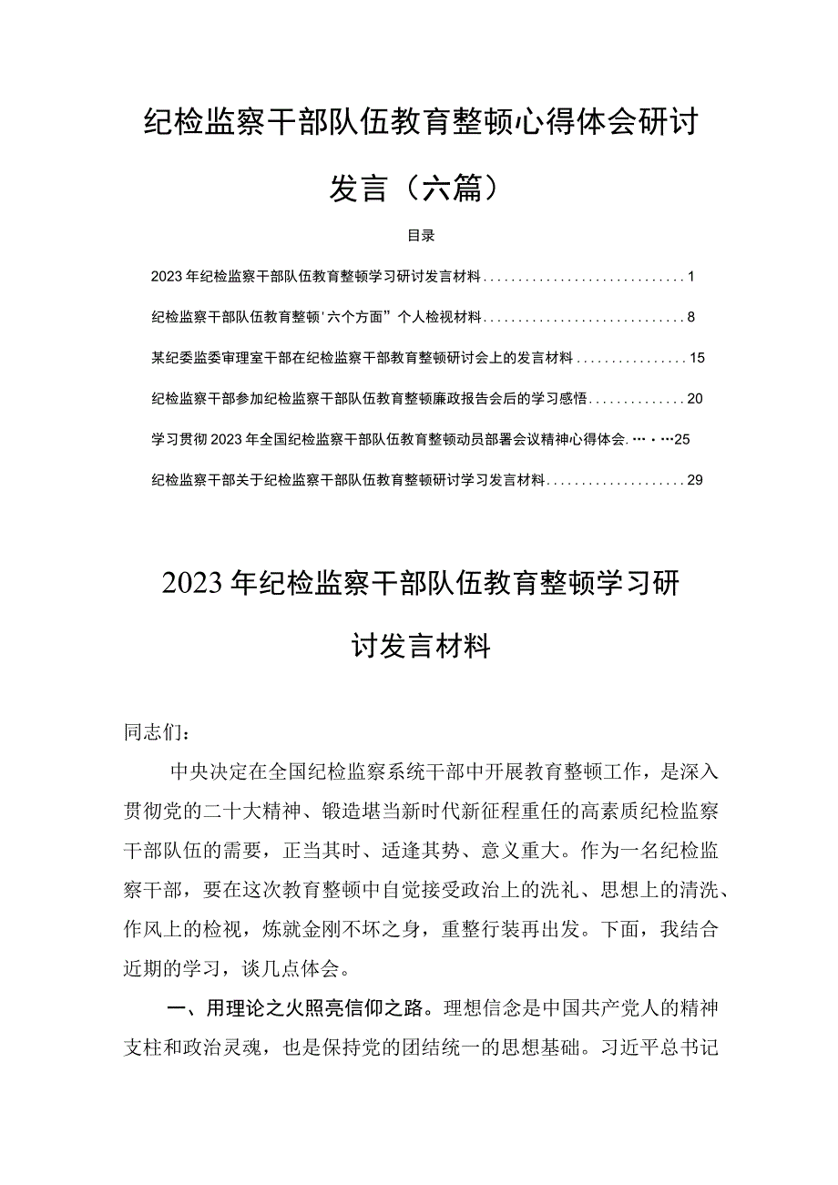 纪检监察干部队伍教育整顿心得体会研讨发言(六篇).docx_第1页