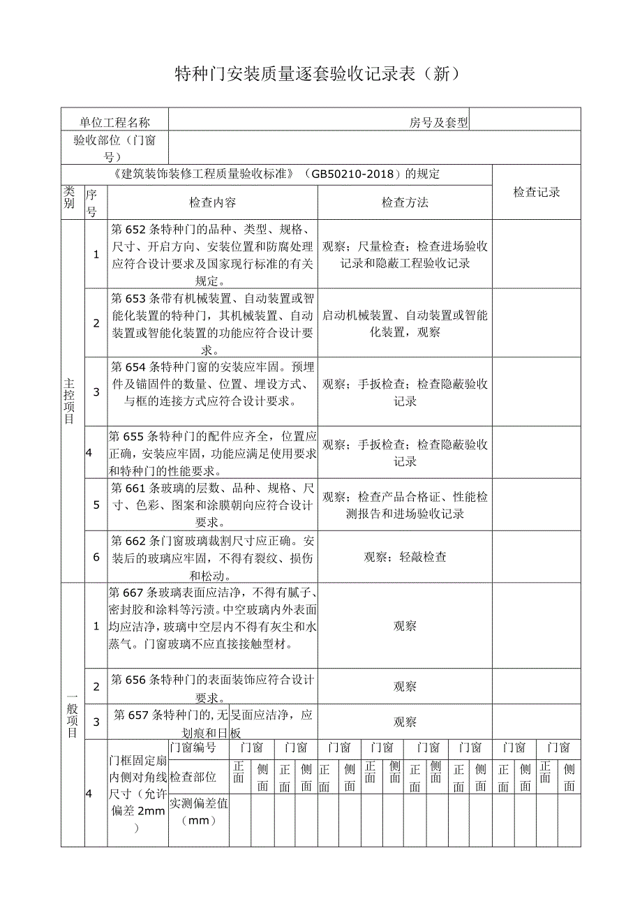 特种门安装质量逐套验收记录表.docx_第1页