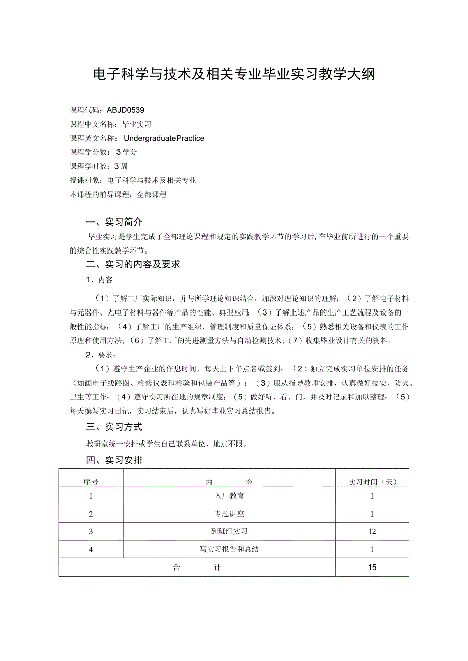 电子科学与技术及相关专业毕业实习教学大纲.docx_第1页