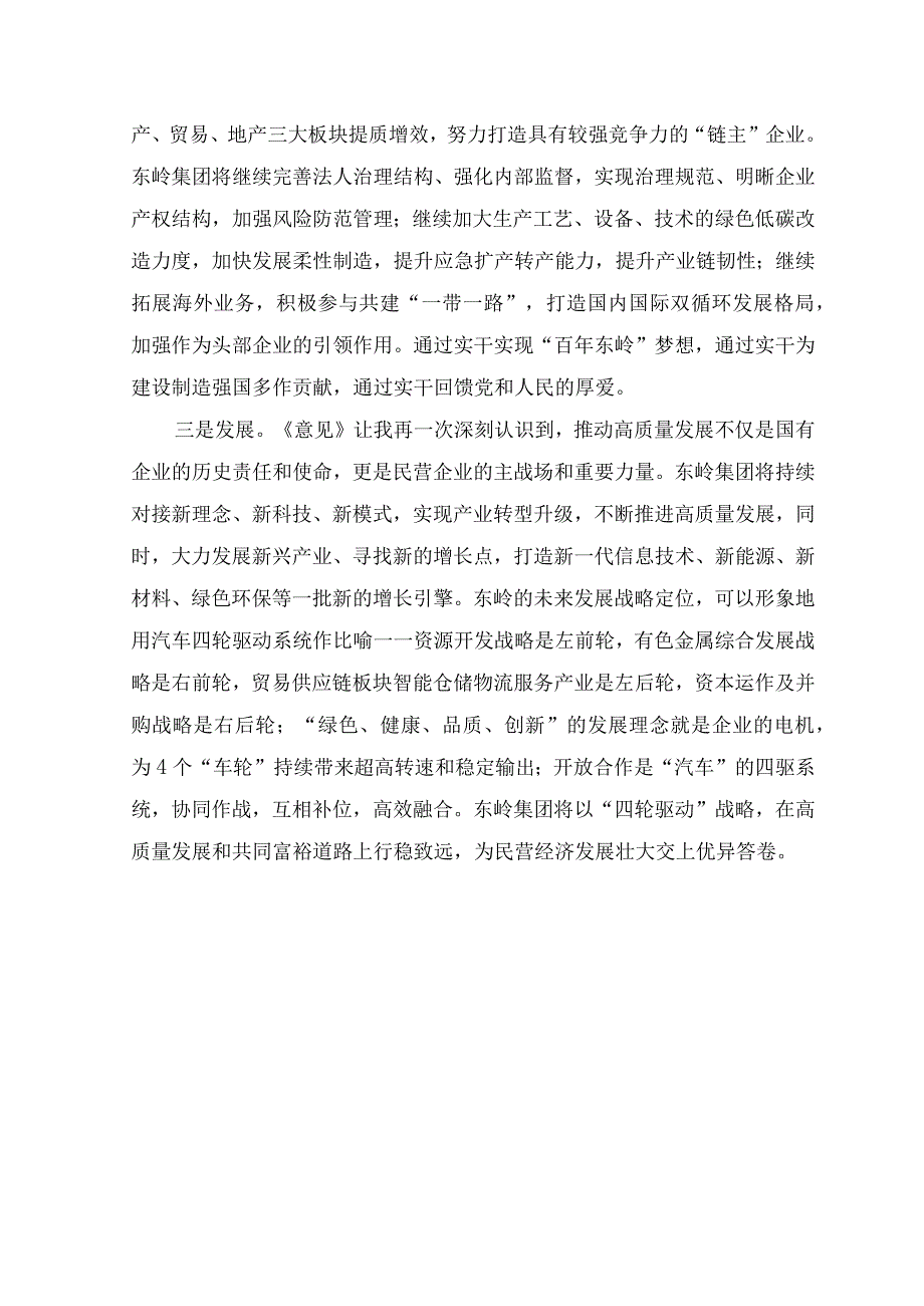 （9篇）2023年《关于促进民营经济发展壮大的意见》学习心得体会研讨发言感悟.docx_第2页