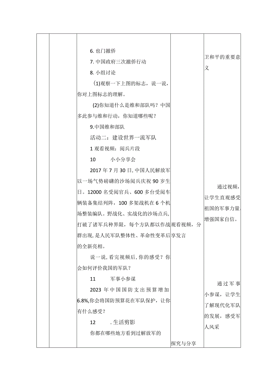 第十二讲 强国必须强军 （2课时 ）教学设计（表格式）.docx_第3页