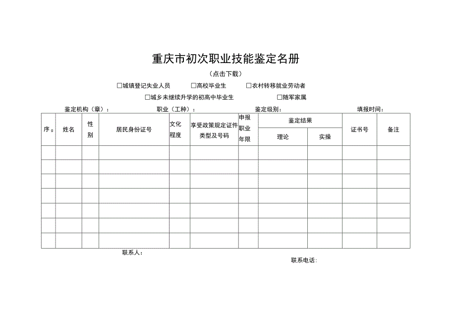 重庆市初次职业技能鉴定名册.docx_第1页