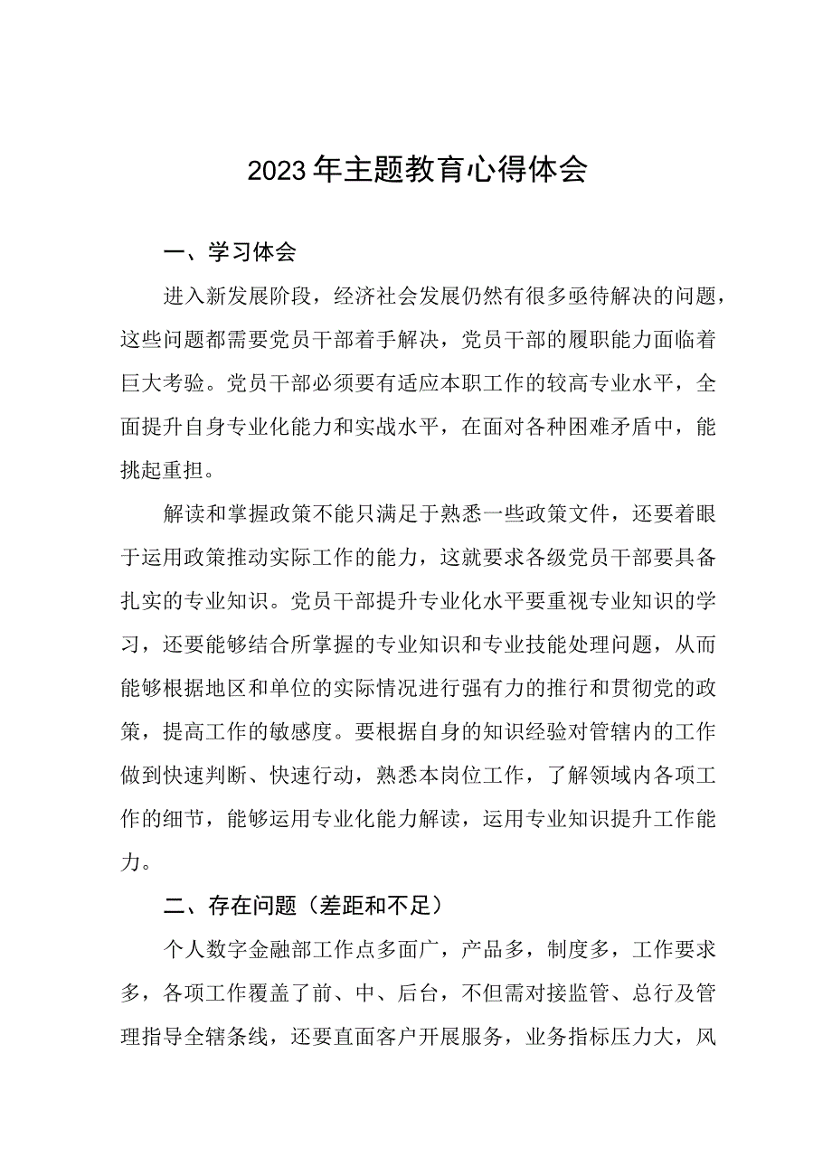 银行2023年开展主题教育的研讨发言十篇.docx_第1页