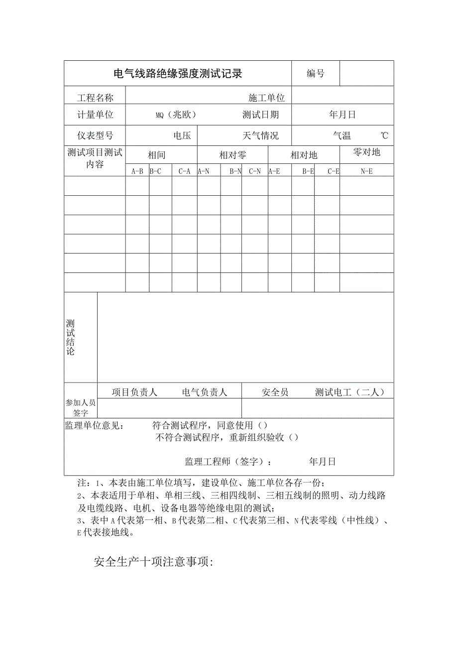 电气线路绝缘电阻测试记录范文.docx_第1页