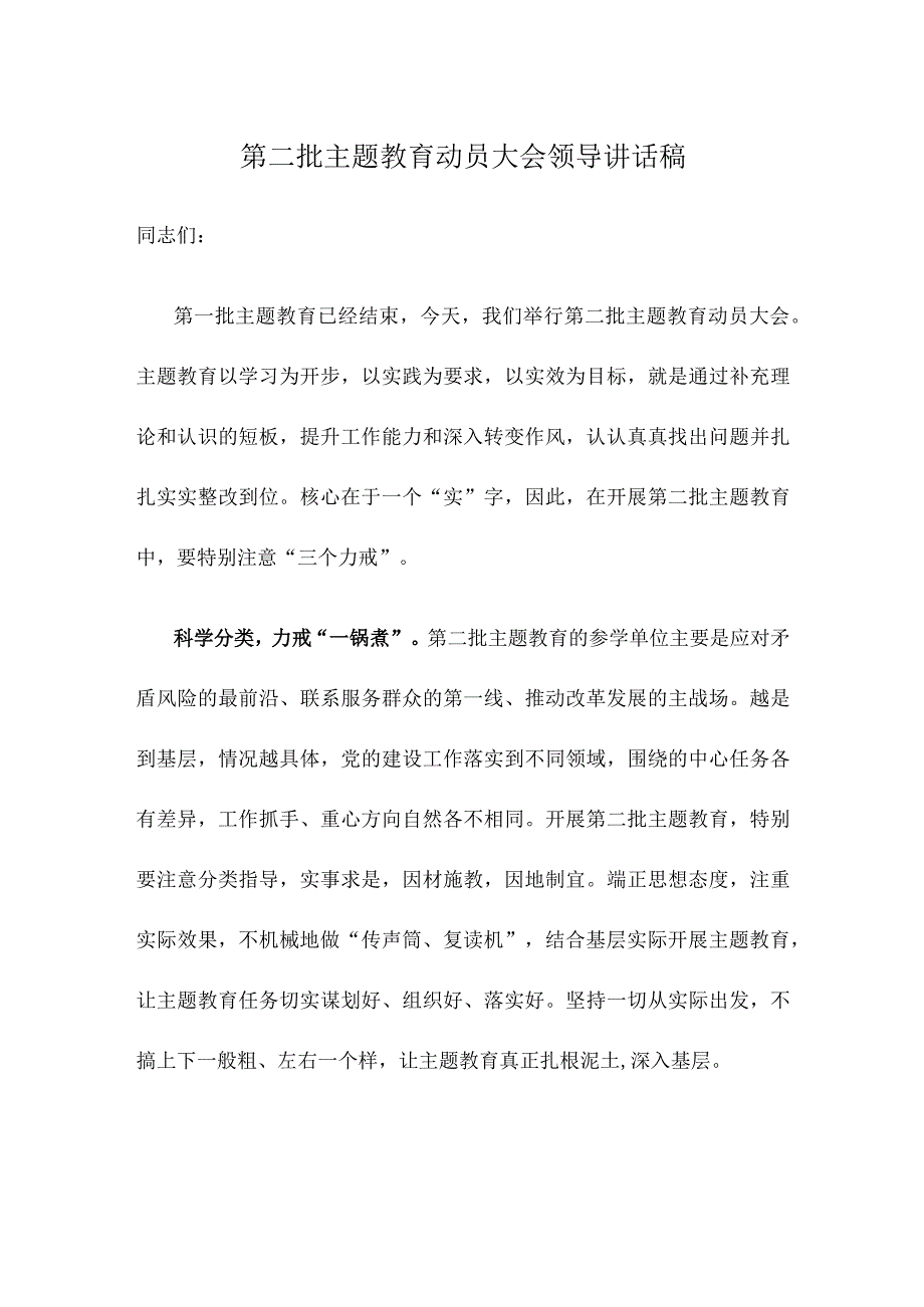 第二批主题教育动员大会领导讲话稿.docx_第1页