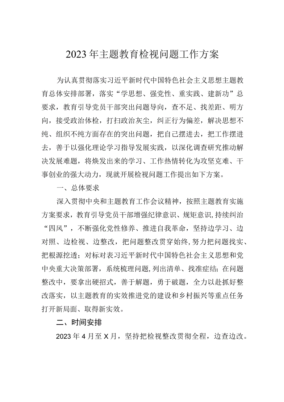 2023年主题教育检视问题工作方案(5).docx_第1页