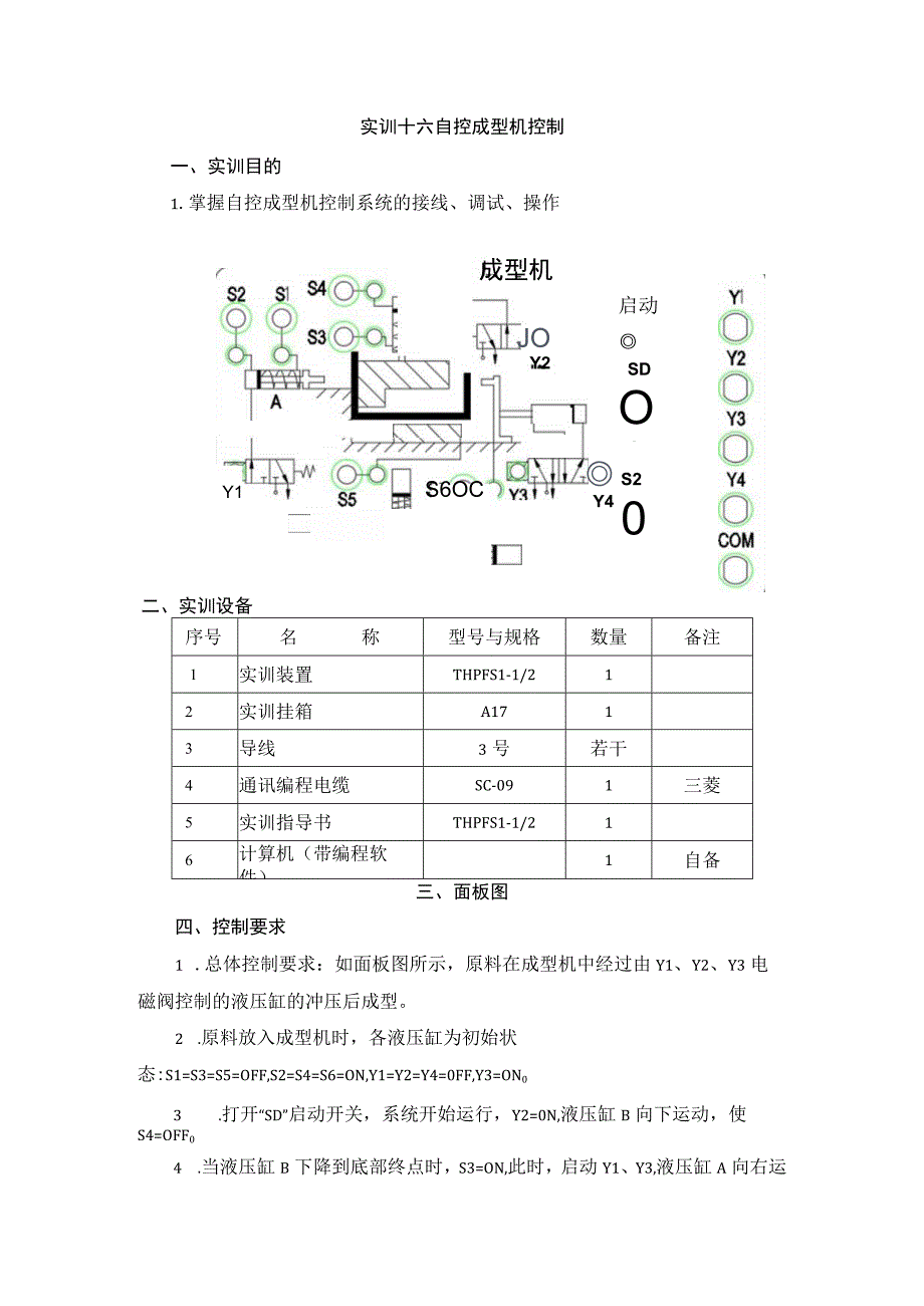 PLC基本技能实操——实训十六 自控成型机控制.docx_第1页