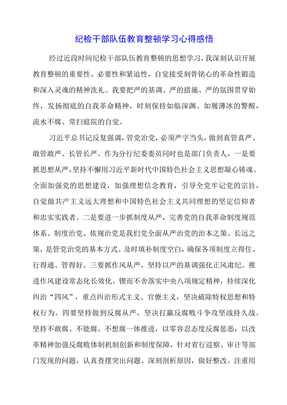 2023年纪检干部队伍教育整顿学习心得感悟.docx_第1页