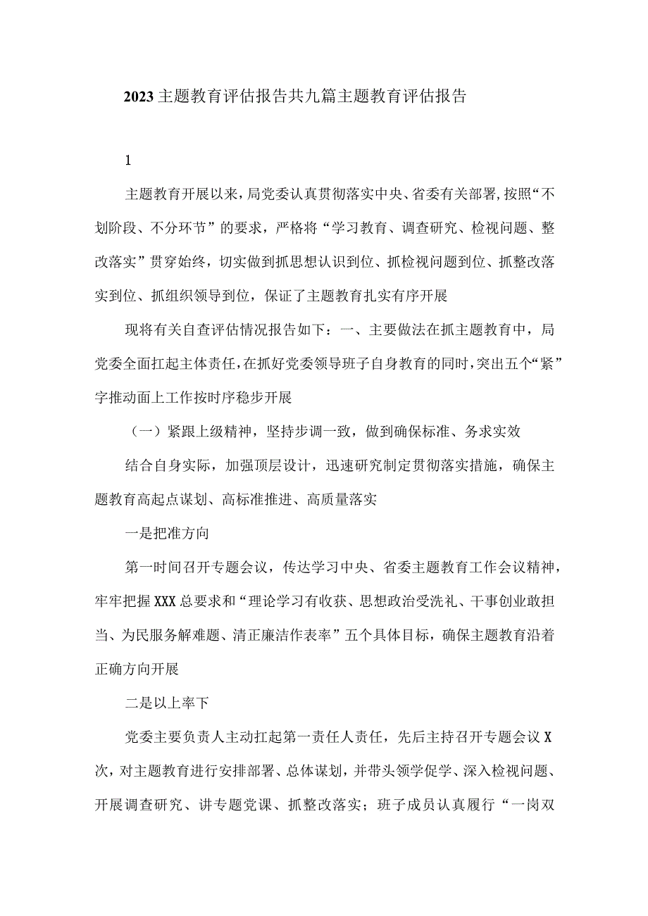 2023主题教育评估报告共九篇主题教育评估报告十三【篇】.docx_第1页