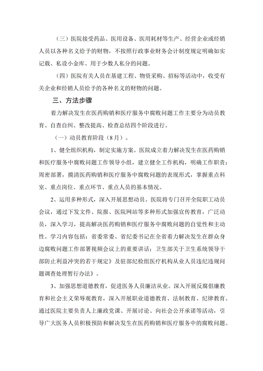 2023医院关于着力解决发生在医药购销和医疗服务中腐败问题的实施方案精选12篇.docx_第2页