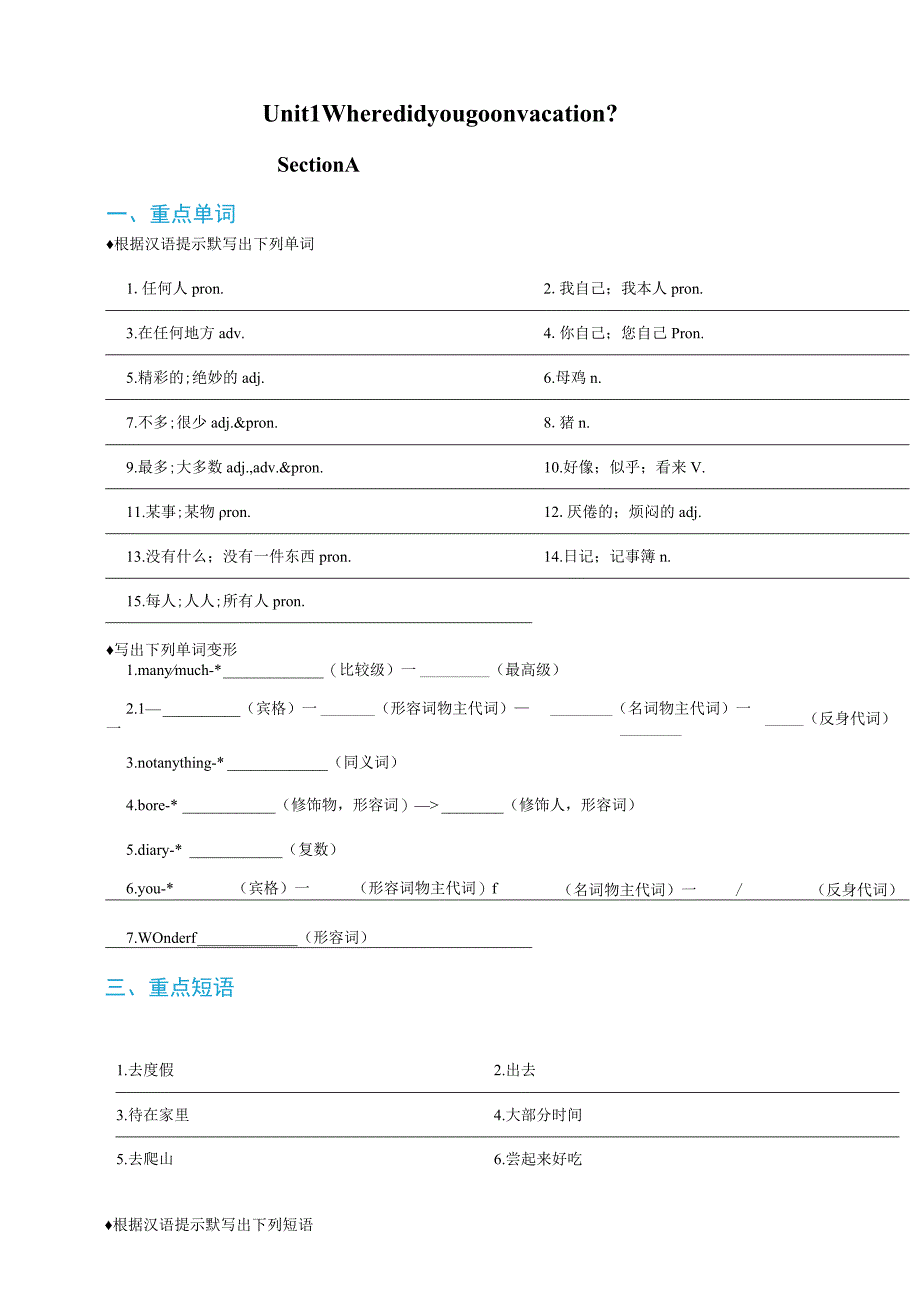 17 八年级上册Unit 1 Where did you go on vacation ？知识预习 （七升八）新八年级暑假衔接自学课（人教版）（带答案）.docx_第1页