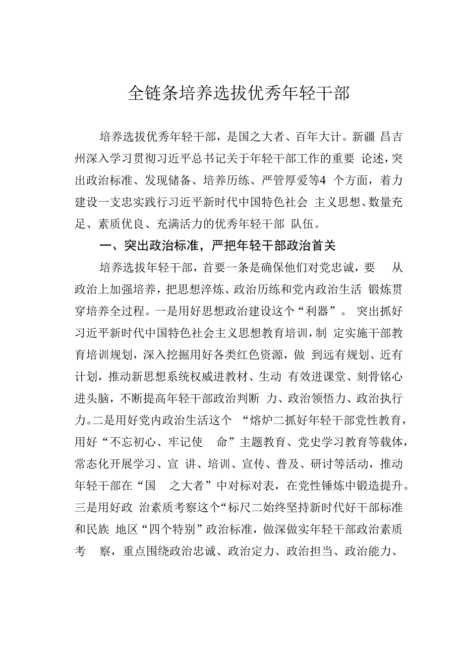 全链条培养选拔优秀年轻干部.docx_第1页