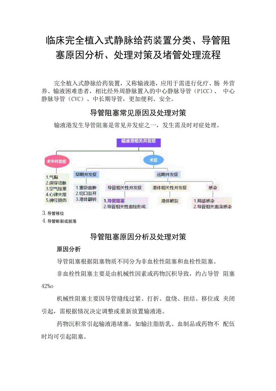 临床完全植入式静脉给药装置分类、导管阻塞原因分析、处理对策及堵管处理流程.docx_第1页