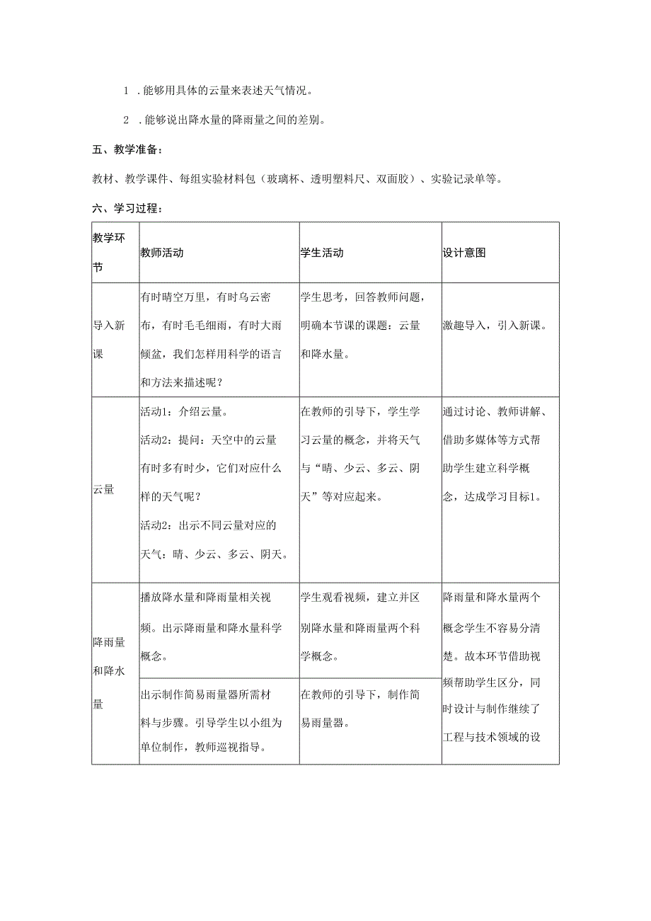 三年级科学上册 第一单元 小小气象员 4 云量和降水量教学设计 大象版-大象版小学三年级上册自然科学教案.docx_第2页