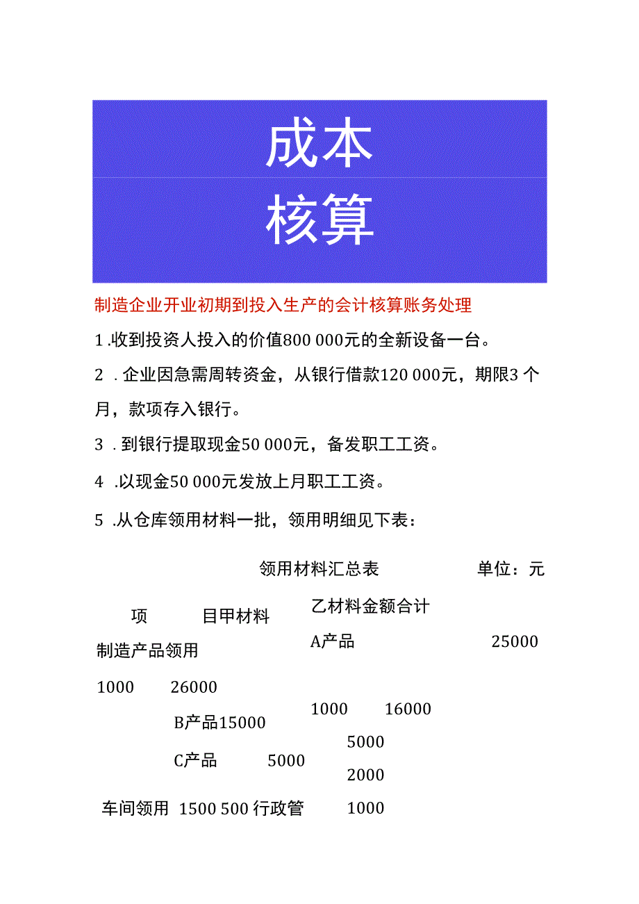 制造企业开业初期到投入生产的会计核算账务处理.docx_第1页