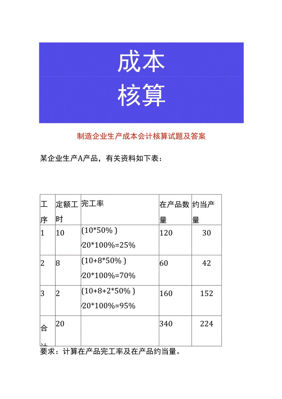 制造企业生产成本会计核算试题及答案.docx_第1页