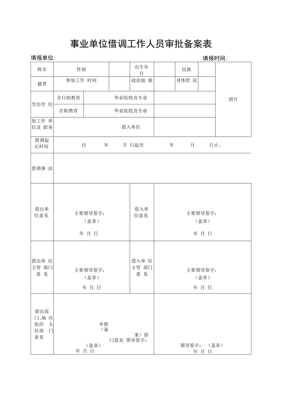 事业单位借调工作人员审批备案表.docx_第1页