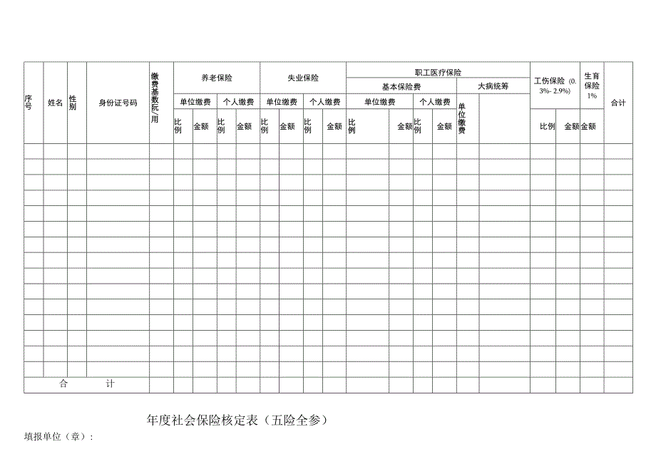 企业单位年度社会保险核定表（五险全参）.docx_第1页