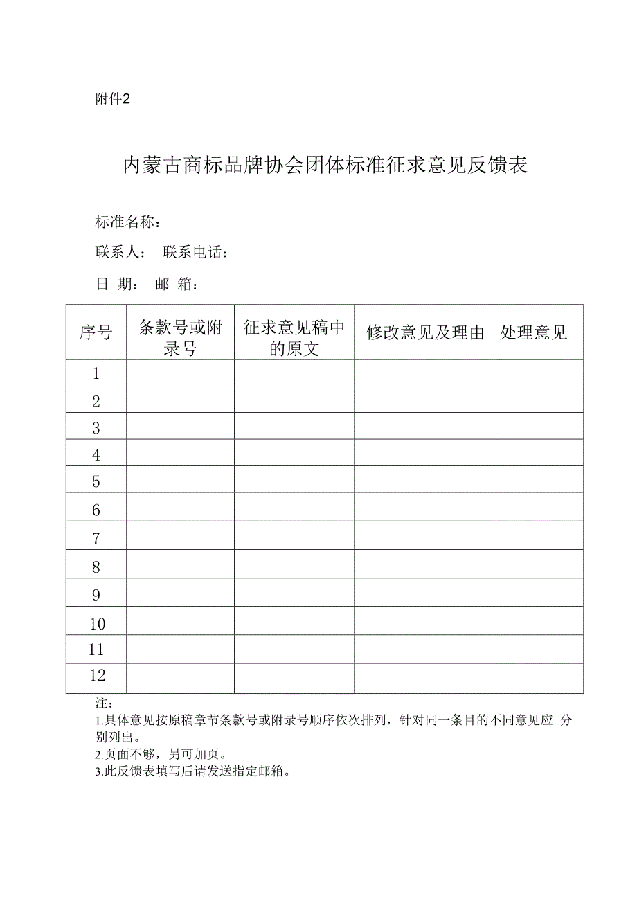 内蒙古商标品牌协会团体标准征求意见反馈表.docx_第1页