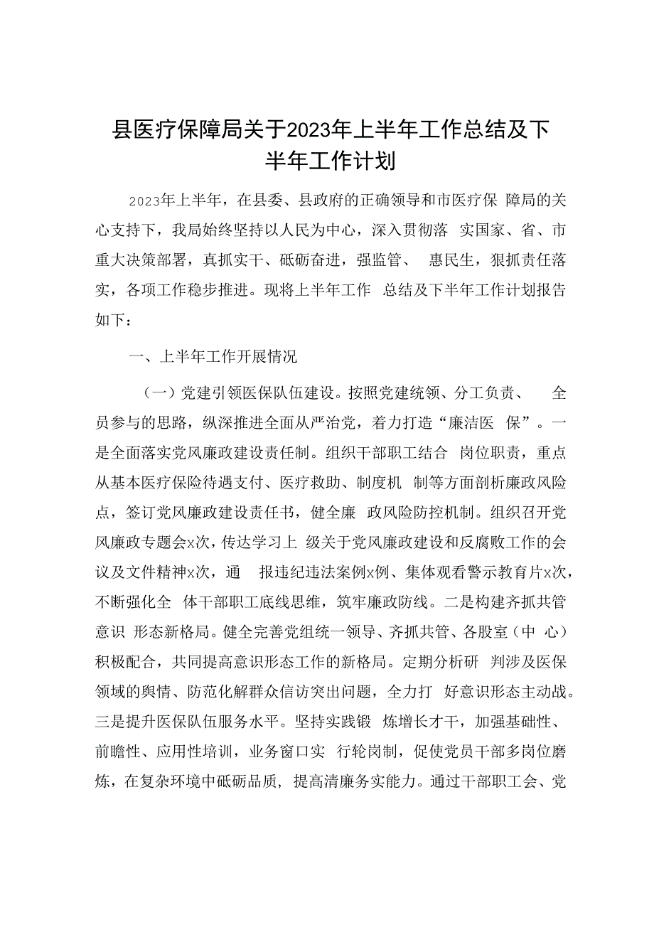 县医保局2023年上半年工作总结及下半年工作计划.docx_第1页