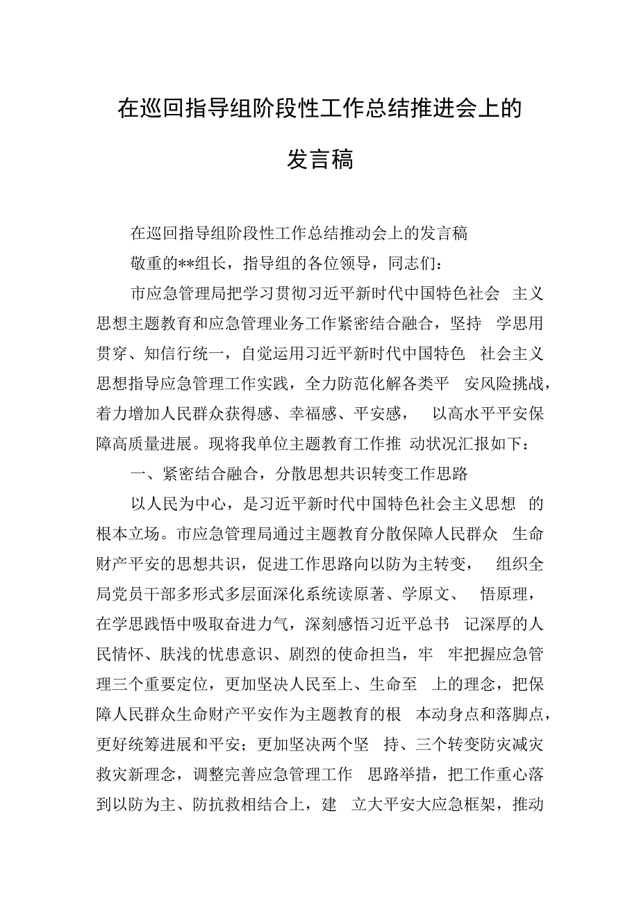 在巡回指导组阶段性工作总结推进会上的发言稿.docx_第1页