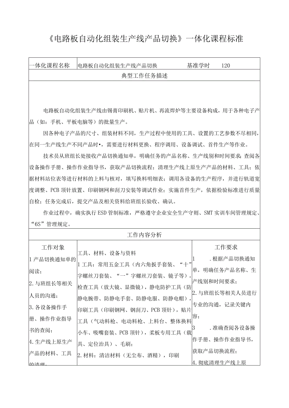 《电路板自动化组装生产线产品切换》一体化课程标准.docx_第1页