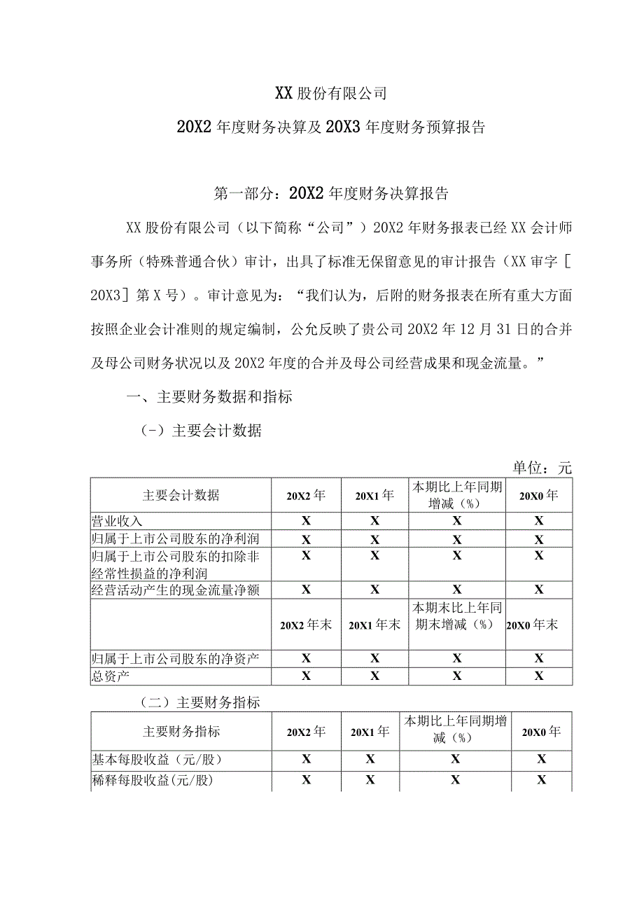 XX股份有限公司20X2年度财务决算及20X3年度财务预算报告.docx_第1页