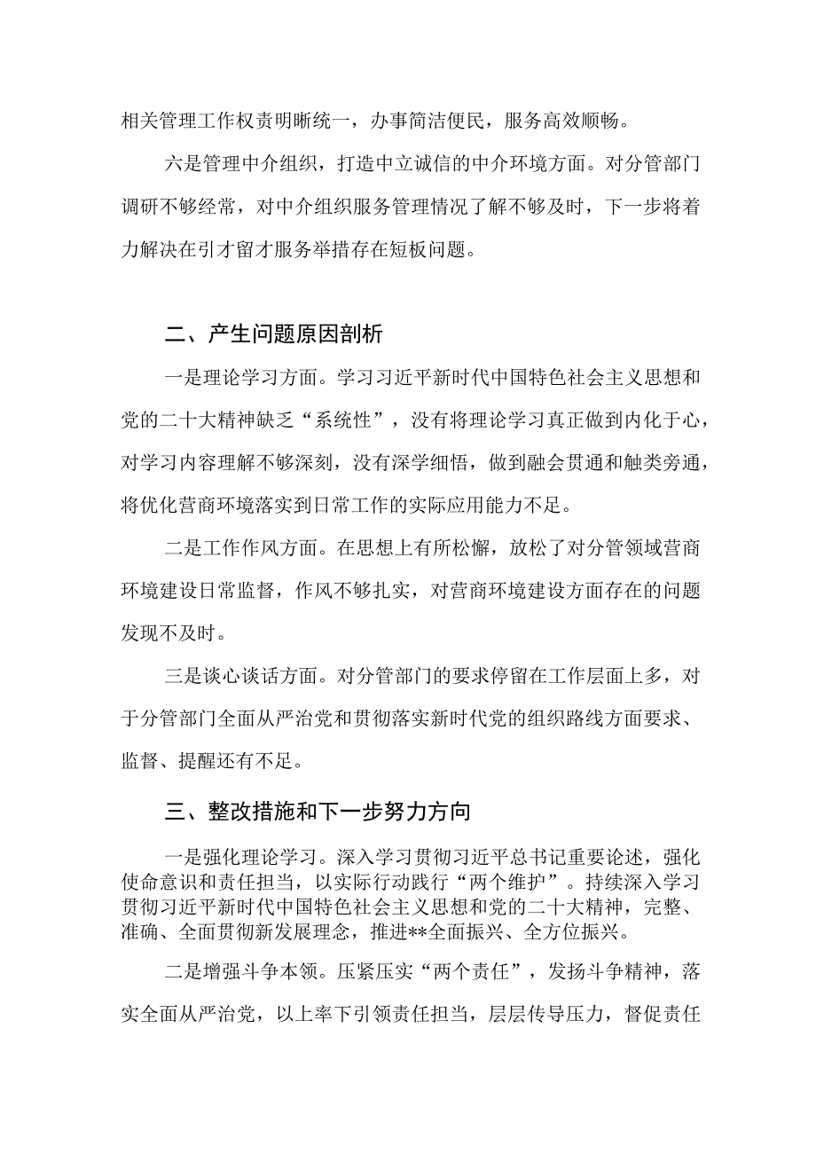 对照“四个落实”、营商环境方面2023年主题教育民主生活会个人发言提纲.docx_第3页