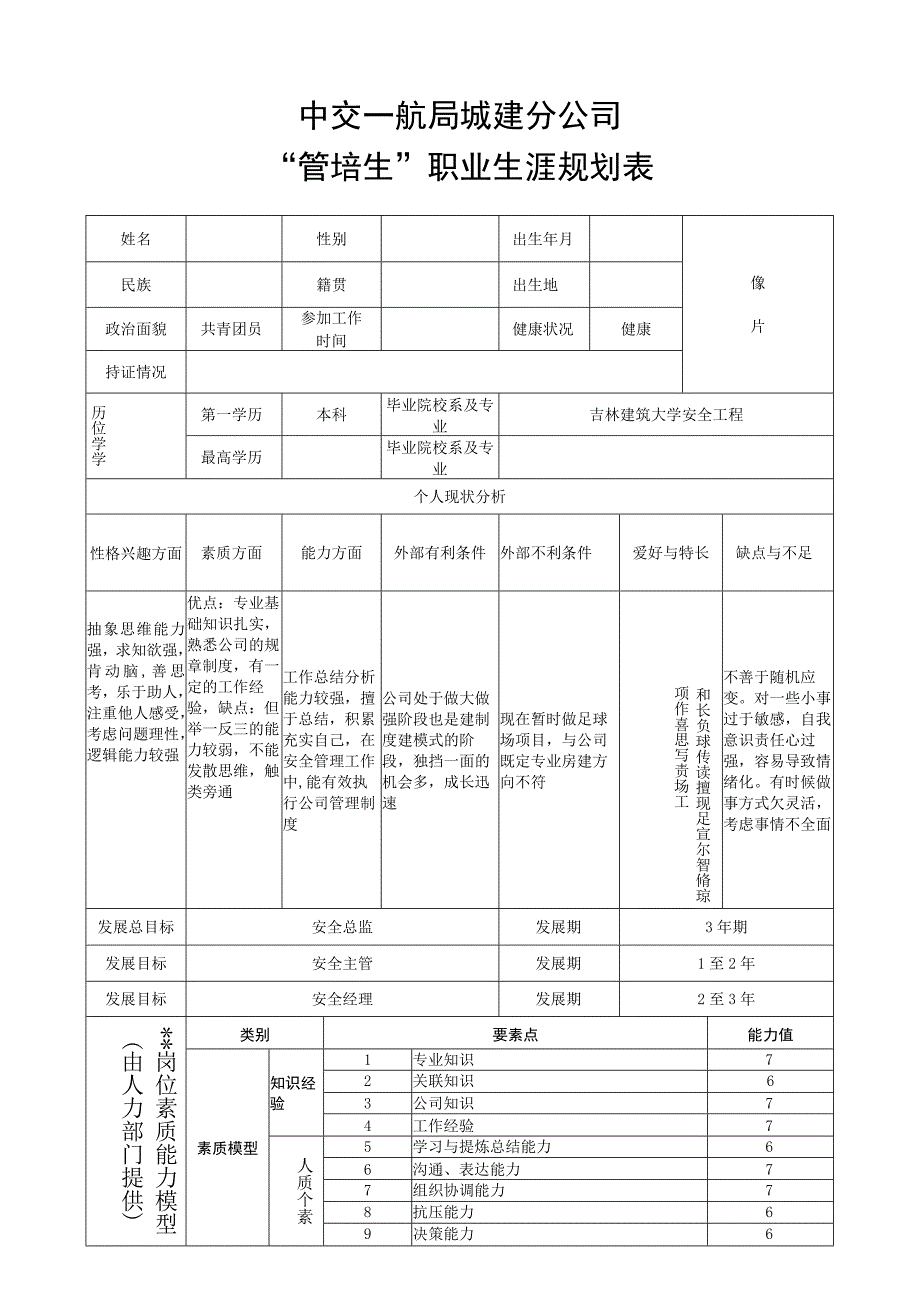 安全工程专业职业生涯规划书.docx_第1页