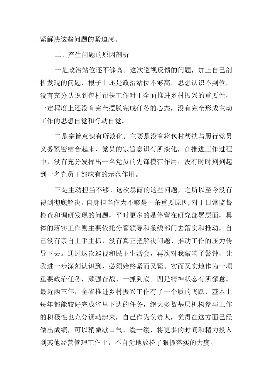 包村帮扶领导巡视（巡察）整改民主生活会发言（公司）.docx_第2页