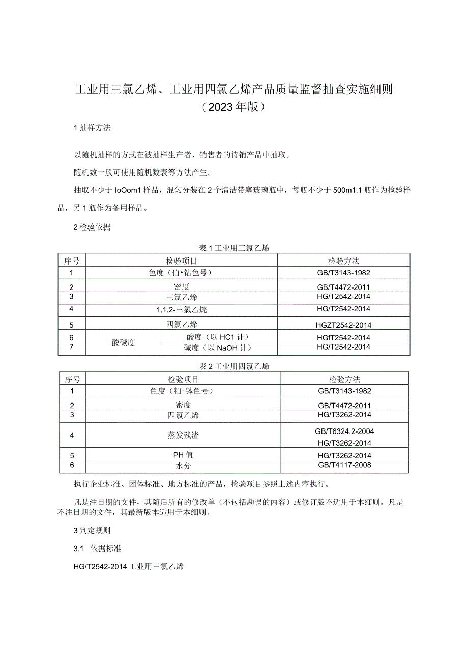 工业用三氯乙烯、工业用四氯乙烯产品质量监督抽查实施细则（2022年版）.docx_第1页