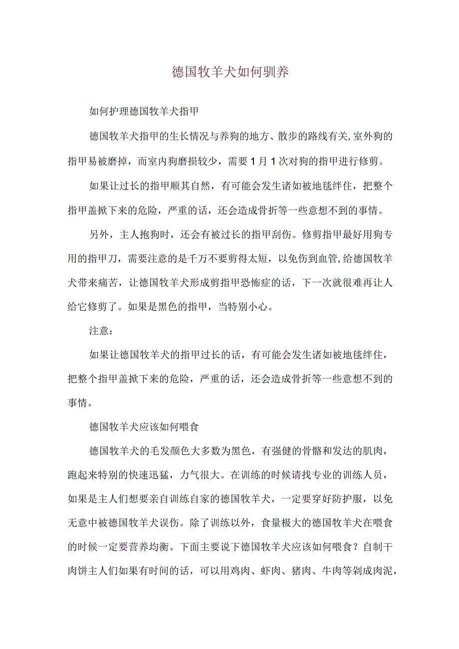 德国牧羊犬如何驯养.docx_第1页