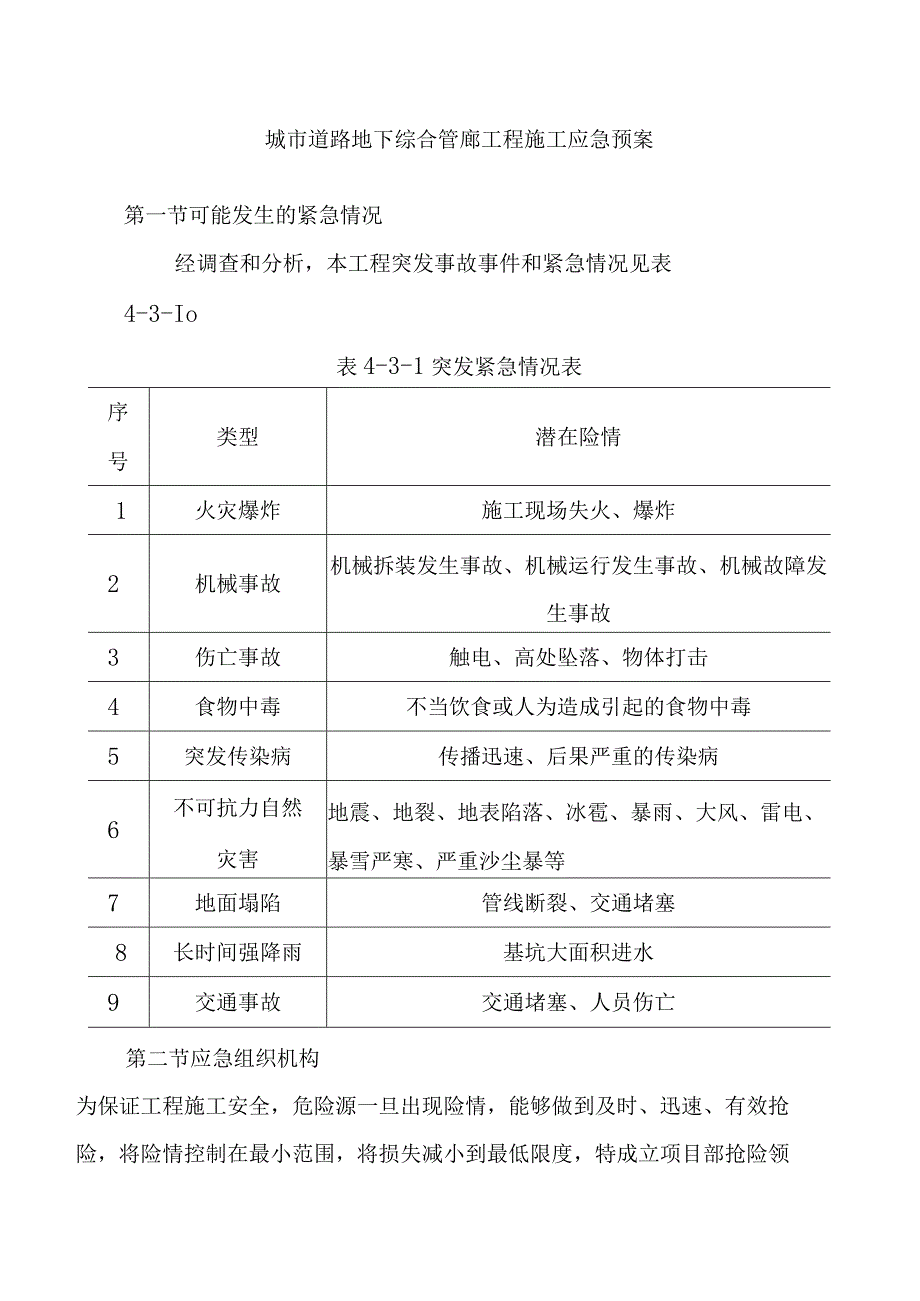 城市道路地下综合管廊工程施工应急预案.docx_第1页