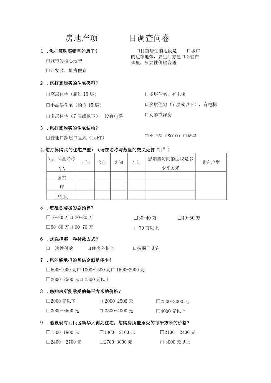 房地产项目调查问卷.docx_第1页