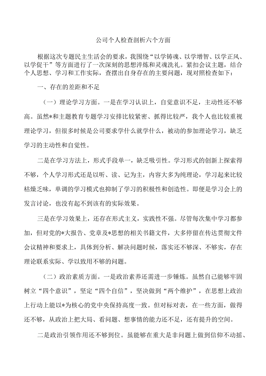 公司个人检查剖析六个方面.docx_第1页