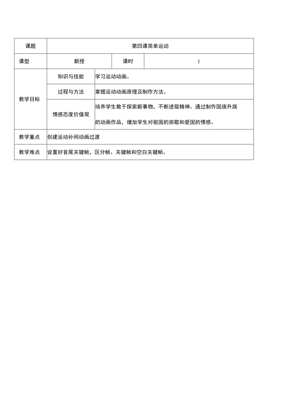 第4课简单运动-国旗升起-长春版八年级信息技术上册教案.docx_第1页