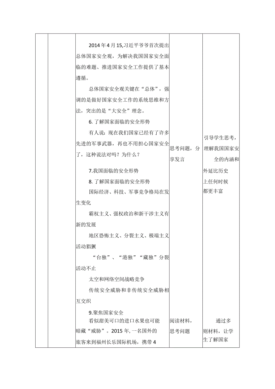 第十一讲 国家安全是头等大事 教学设计（表格式）.docx_第2页