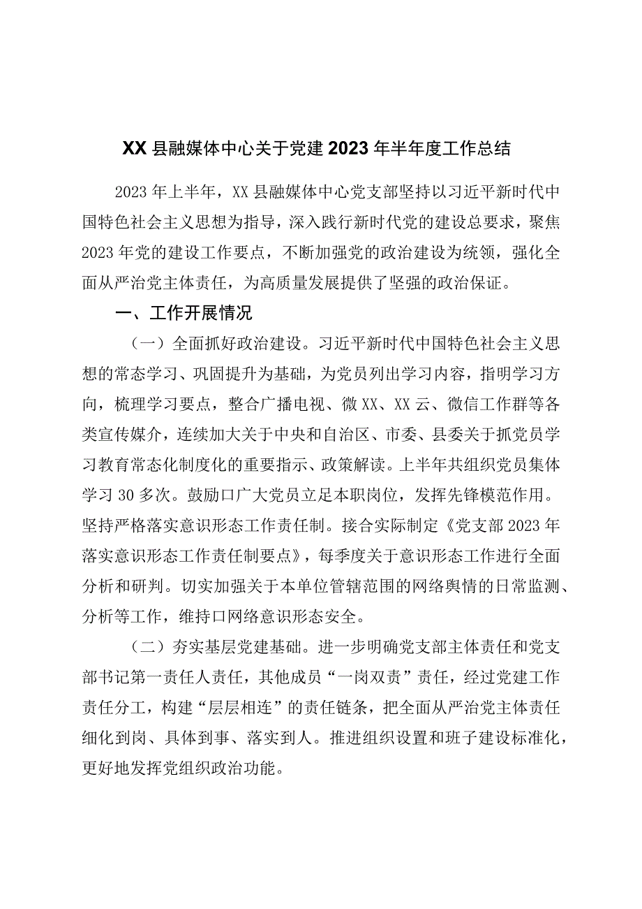 党建2023年半年度工作总结.docx_第1页