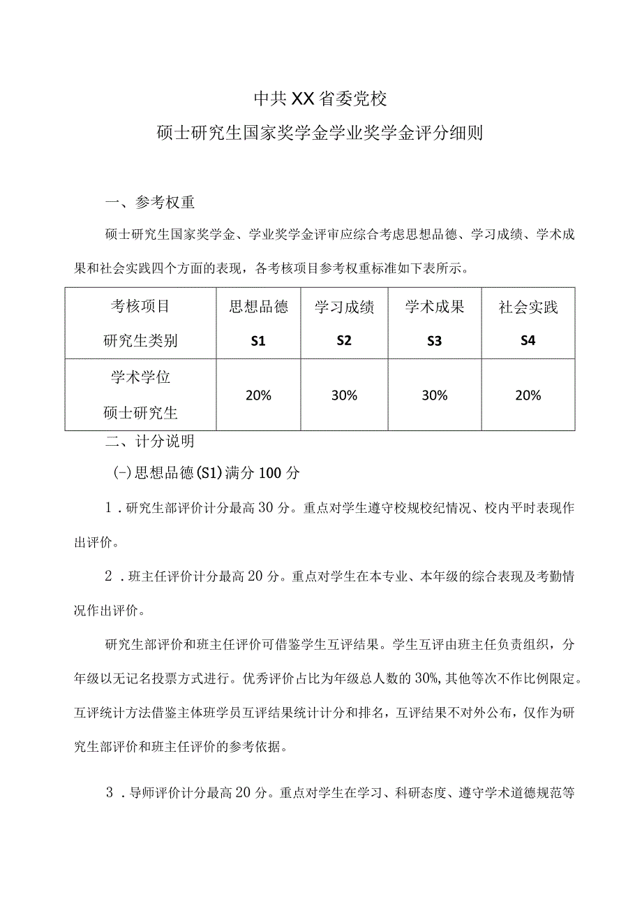 XX省委党校硕士研究生国家奖学金学业奖学金评分细则.docx_第1页