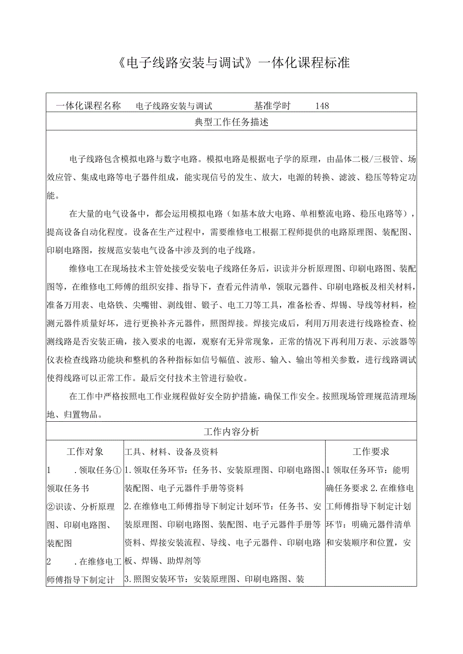 《电子线路安装与调试》一体化课程标准.docx_第1页