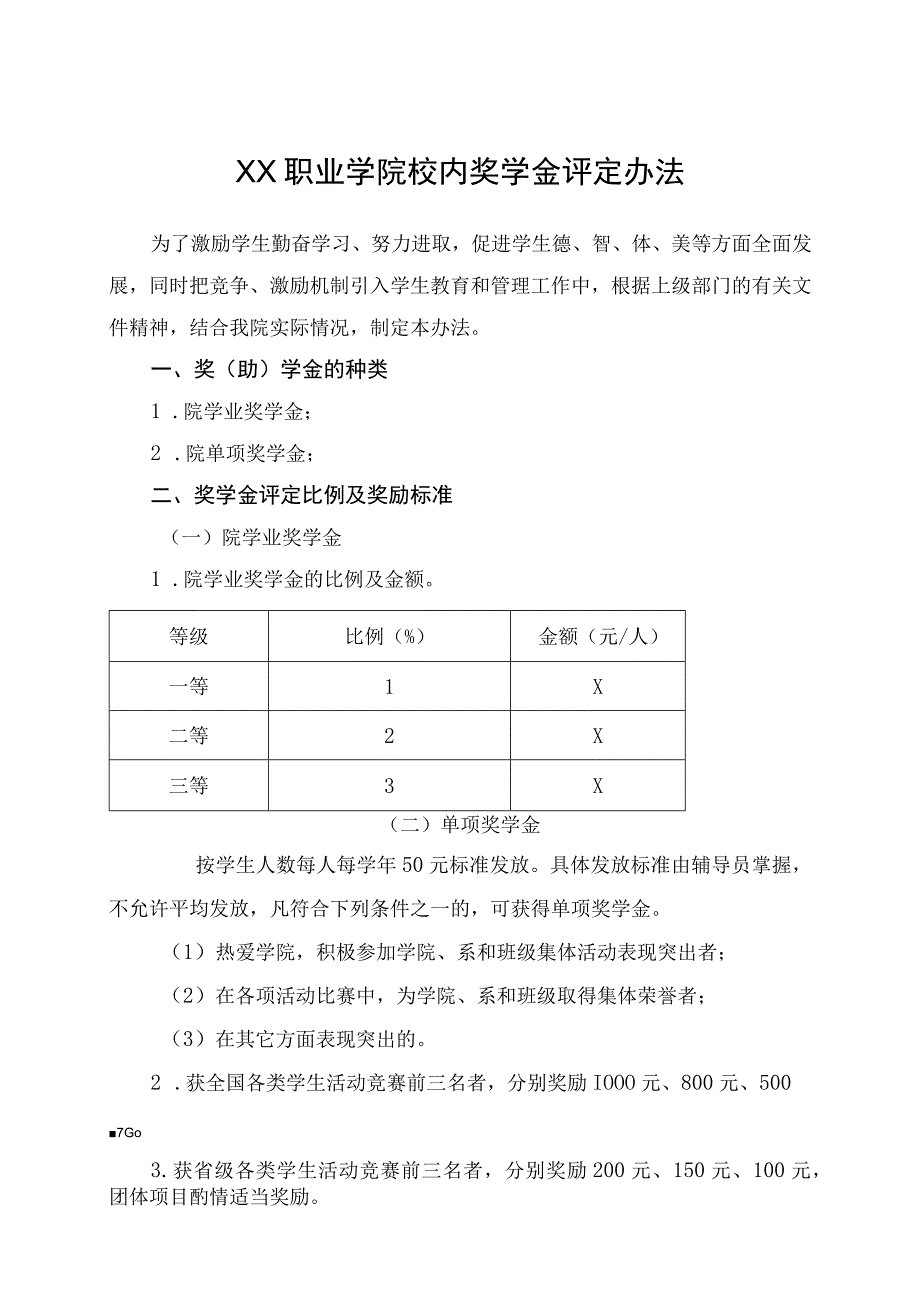 XX职业学院校内奖学金评定办法（2023年修订）.docx_第1页