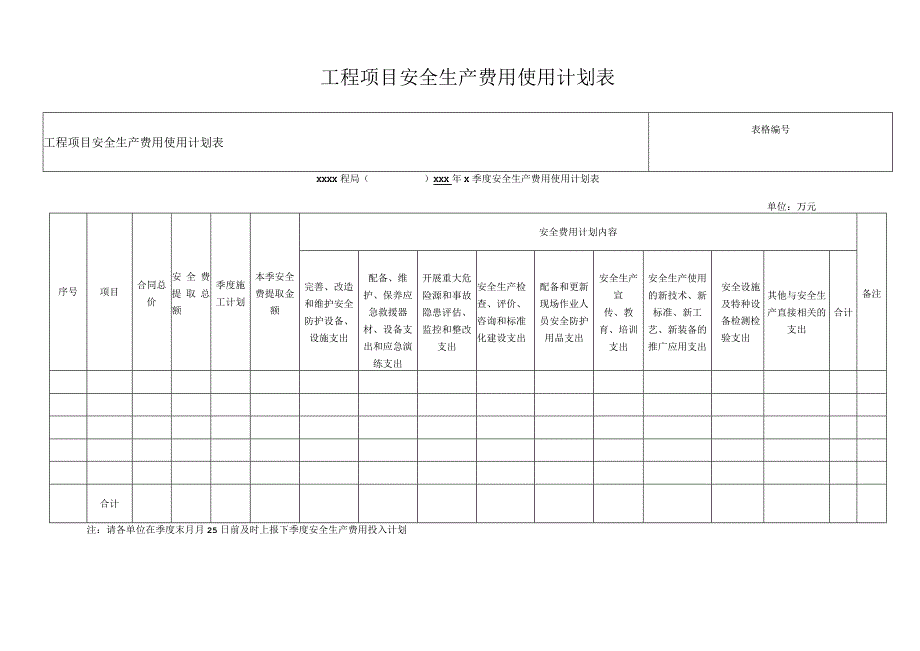 工程项目安全生产费用使用计划表.docx_第1页