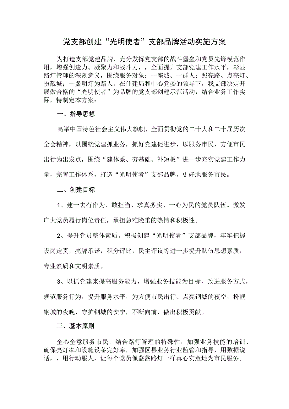 党支部创建“光明使者”支部品牌活动实施方案.docx_第1页