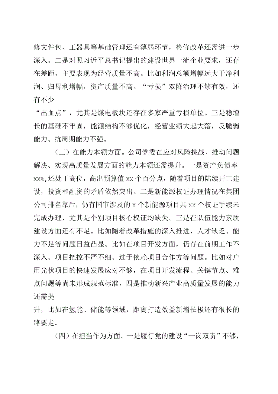 班子对照检查：公司班子2023年主题教育专题民主生活会对照检查材料（企业检视剖析发言提纲）.docx_第2页